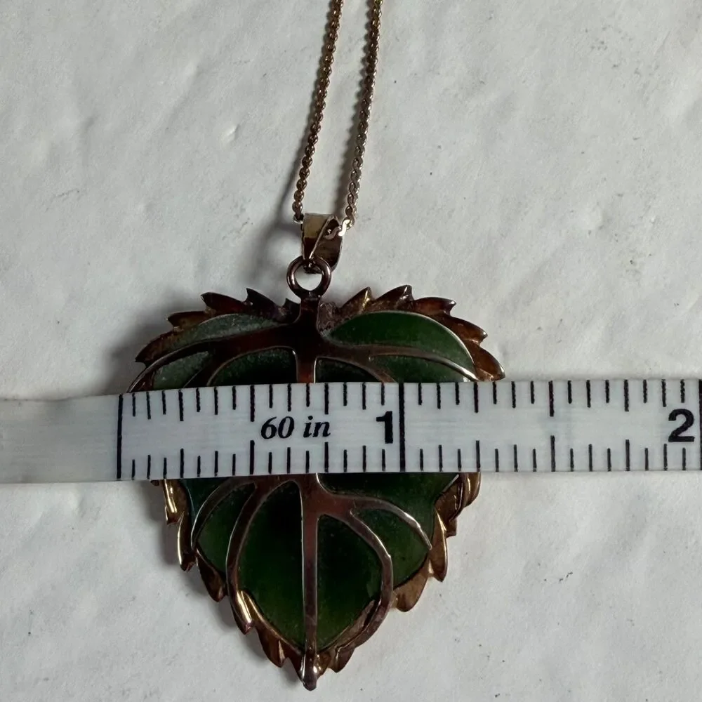 Vintage Sterling Silver Green Stone Leaf Heart Pendant Necklace 24
